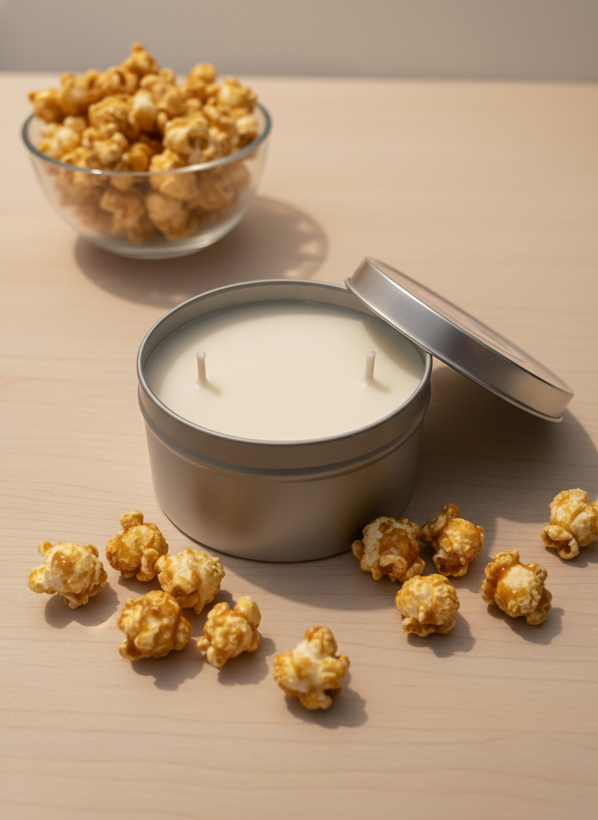 Caramel Popcorn Tin Candle