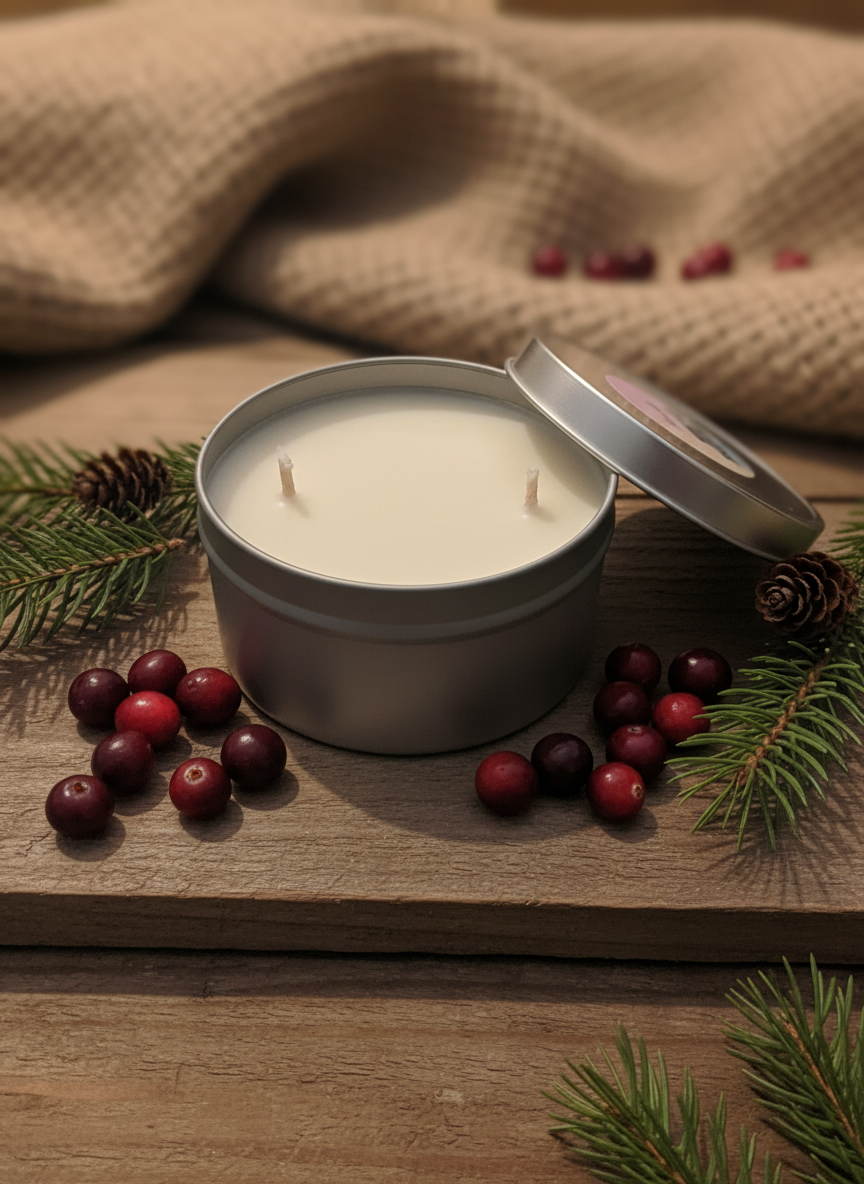 Cranberry Woods Tin Candle