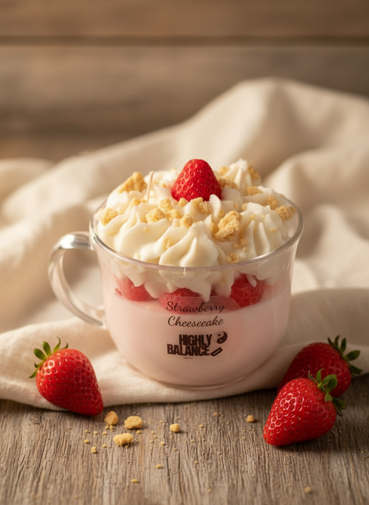 Strawberry Cheesecake Candle in elegant setting